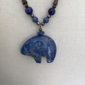 Blue Lapis Zuni Bear Pendant Necklace Vintage